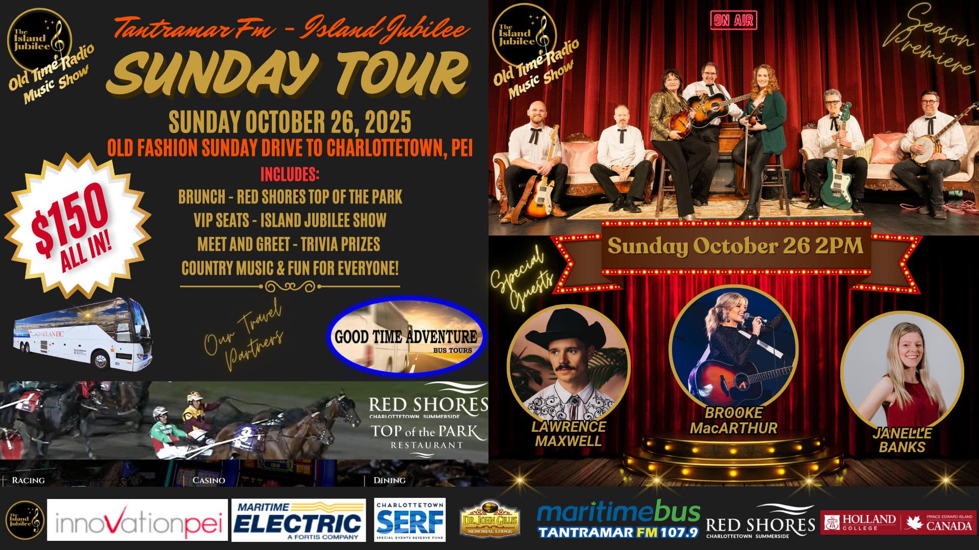 Tantramar FM - Island Jubilee Fun Bus Tour: Departing Moncton/Amherst to Charlottetown PEI - Day Charter - Sunday October 26, 2025